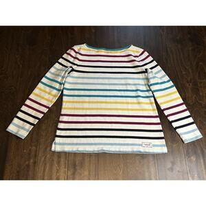 Talbots Shirt Womens Sz SP White Blue Yellow Striped Cotton Long Sleeve T Shirt